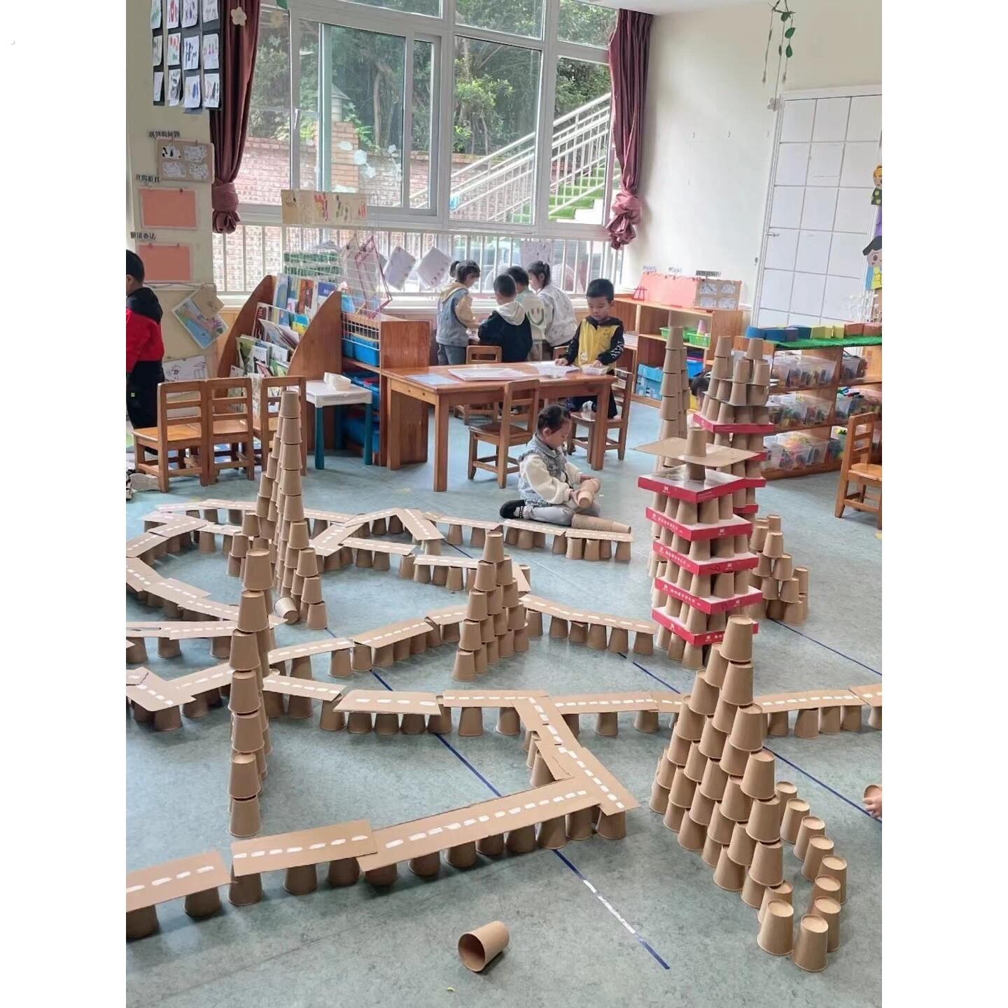幼儿园建构区搭建材料加厚牛皮纸杯搭建美工区纯色纸杯底结构材料