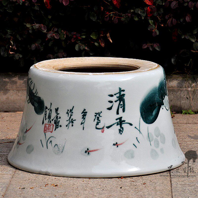 景德镇陶瓷器手绘底座鱼缸花盆瓷脚架子瓷金锦鲤睡莲荷花缸底柜