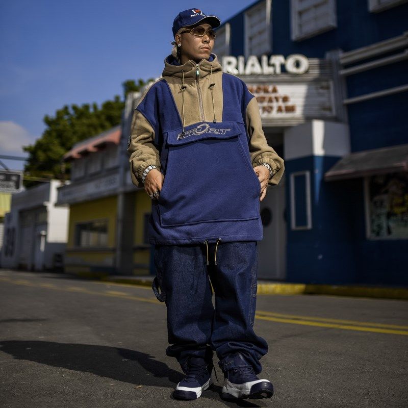 BLACUL拼接撞色摇粒绒半拉链卫衣男宽松美式街头嘻哈连帽外套秋冬