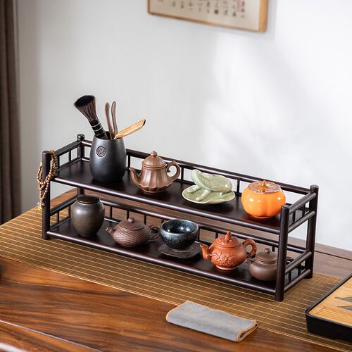 茶架子中式双层茶具杯壶收纳小罐茶叶摆放工艺品展示桌面竹博古架