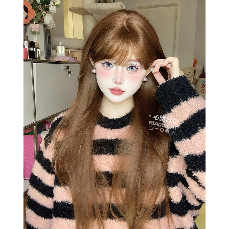 一口喵假发冬季新款女自然逼真刘海长直发圆脸自然全头套