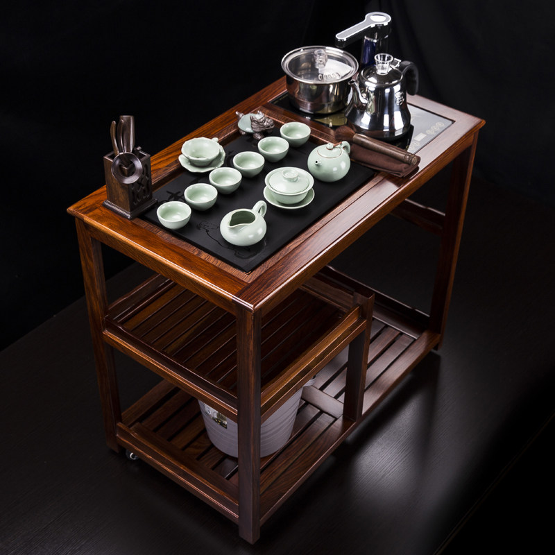 汇享花梨木茶车可移动带轮阳台小茶桌实木茶台茶盘功夫泡茶桌茶具