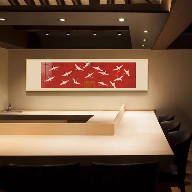 新中式茶室客厅沙发背景墙装饰画酒店饭馆挂画卧室床头壁画瑞鹤图