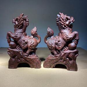 沉香木雕麒麟一对摆件招财纳福飞天麒麟家居开关镇宅貔貅玄关摆件