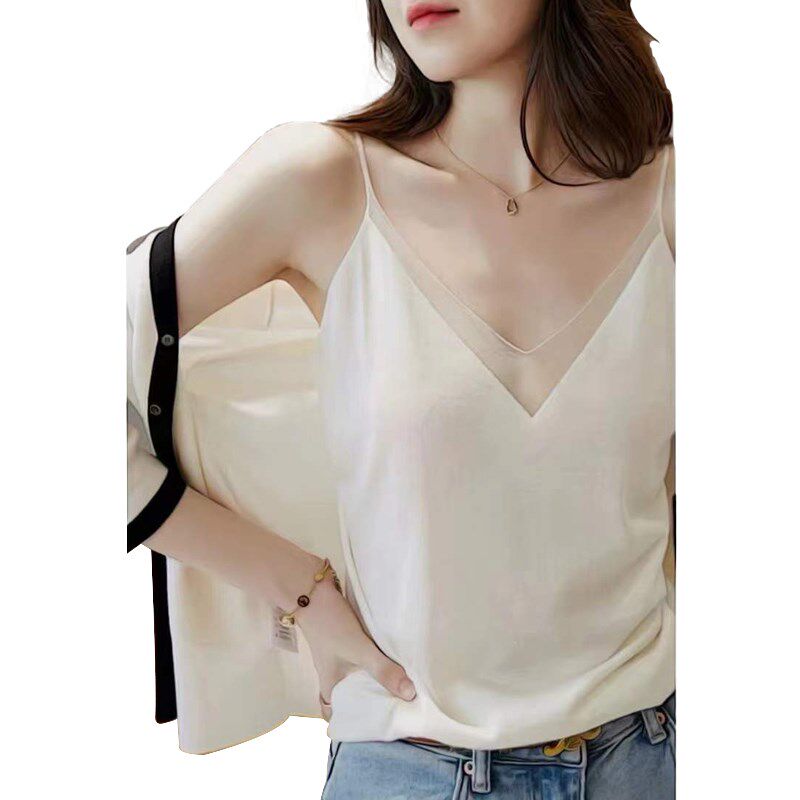 针织吊带背心女内搭白色上衣外穿2024年新款蕾丝黑色西装无袖打底