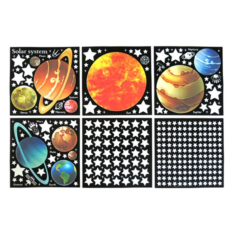 夜光宇宙太空太阳系墙贴幼儿园教室装饰贴画荧光星星月亮星座贴纸