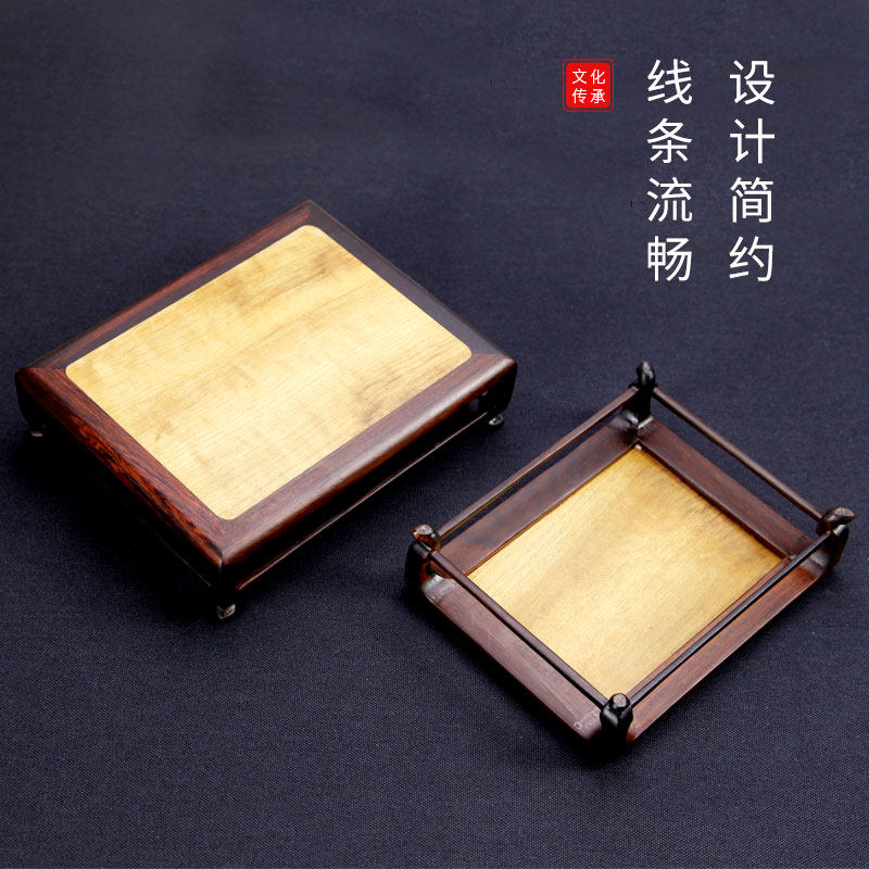 红酸枝嵌楠木方形花盆茶壶陶瓷石头摆件底座实木质工艺品佛像托架