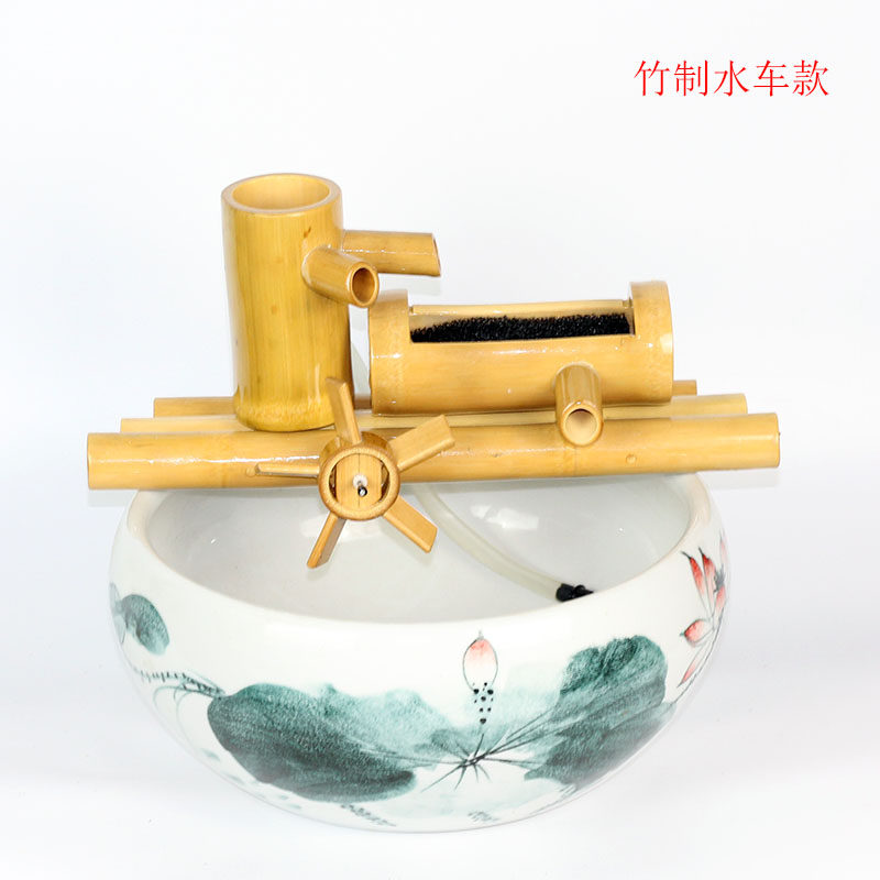 竹子流水过滤器摆件 鱼缸石槽造景 水轮水车加湿器 鱼缸流水增氧