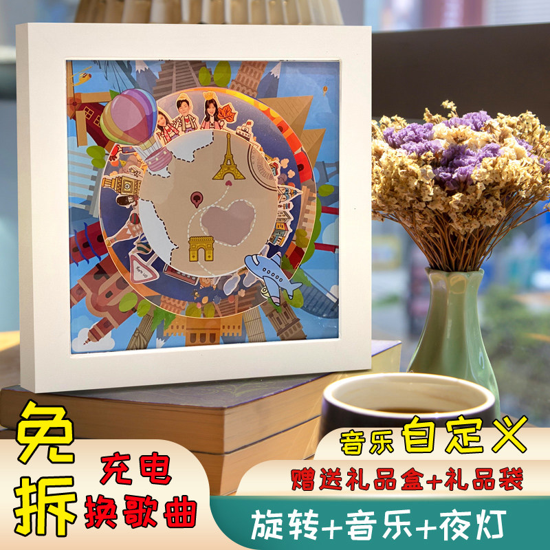 时光独白立体音乐旋转相框情侣一周年闺蜜七夕创意纪念教师节礼物