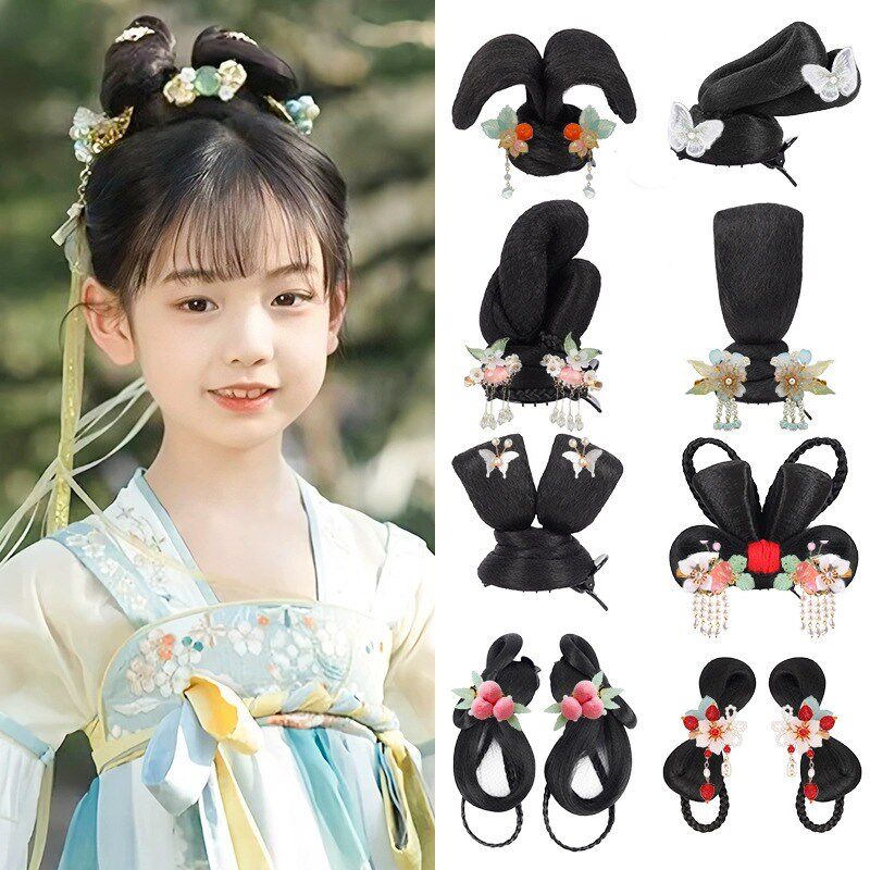 儿童汉服假发髻盘发古风假发古典舞抓夹发包头饰唐风古装表演垫发