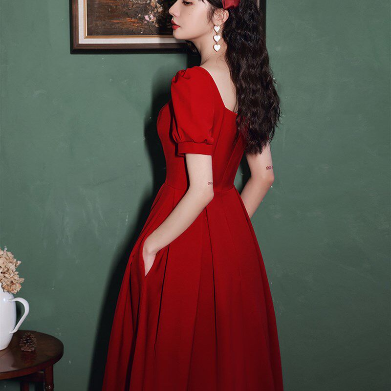 敬酒服新娘夏季酒红色订婚小个子礼服裙平时可穿法式高级感结婚女