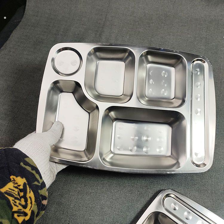 10个不锈钢快餐盘加厚分格餐盘学校生食堂饭厅打饭五格六格盘子
