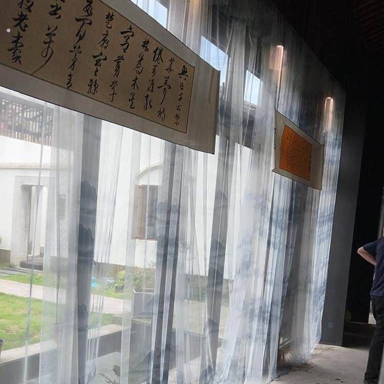 山水画纱幔柔软绿色黑色幼儿园环创婚庆背景水墨画中式古风网纱