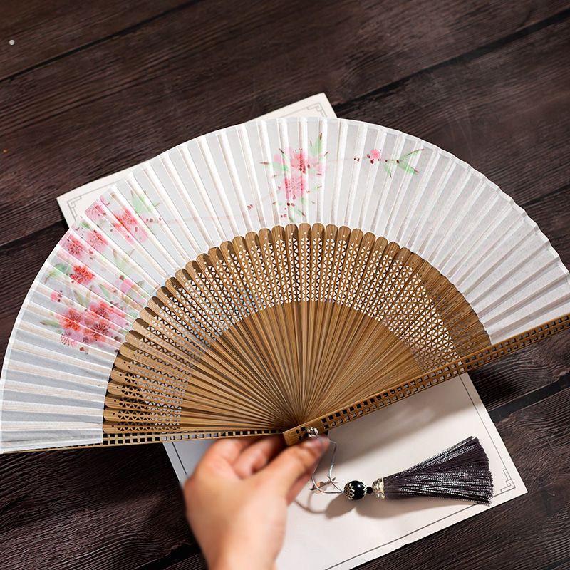 古风窄边扇新中式折扇女式随身夏季扇子镂空汉服扇跳舞舞蹈折叠扇