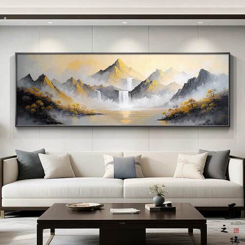 聚宝盆客厅装饰画背有靠山图大气山水高级感沙发背景墙挂画寓意好