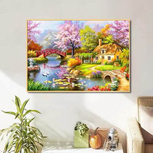 钻石画2024新款田园风景十字绣水钻贴画客厅梦幻家园满钻砖石秀