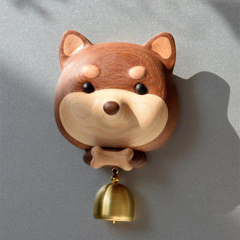 柴犬门铃冰箱贴磁吸入户提醒铃铛铜创意实木铜铃装饰乔迁开业送礼