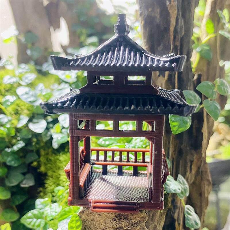 中古风摆件建筑模型四方凉亭假山吸水石水陆缸盆景微景观造景素材