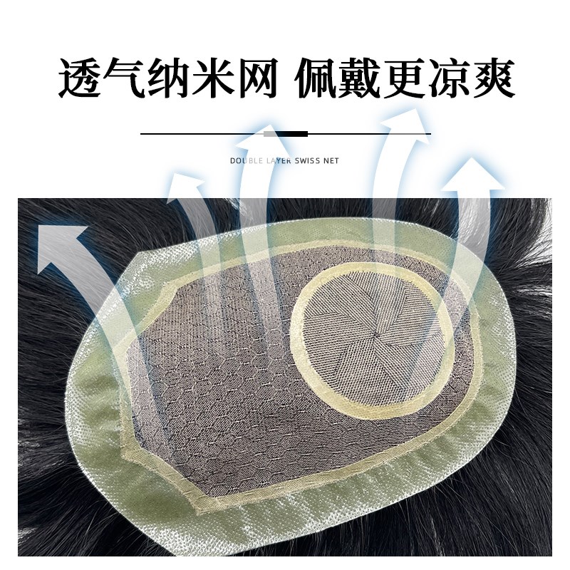 假发男短直发头顶补发片无痕隐形真发递针旋秃顶帅气超薄手织发型