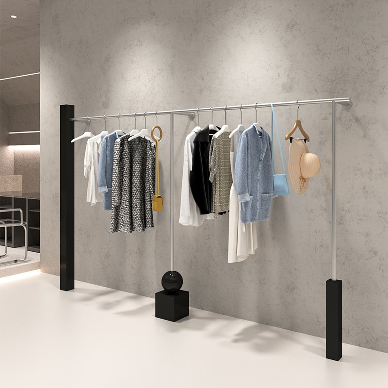 服装店展示架不锈钢黑色烤漆上墙架壁挂式男女装货架挂衣杆架子