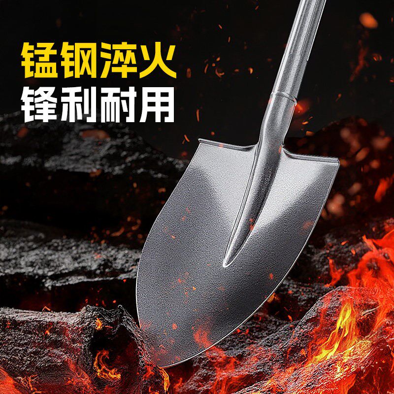 铁锹锰钢家用铲子户外挖土工兵铲农用工具小尖头铲车载铁锨植树节
