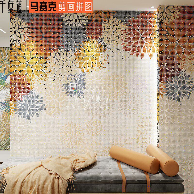 玻璃马赛克电视背景墙瓷砖拼图拼花装饰画艺术壁画墙贴玄关法式