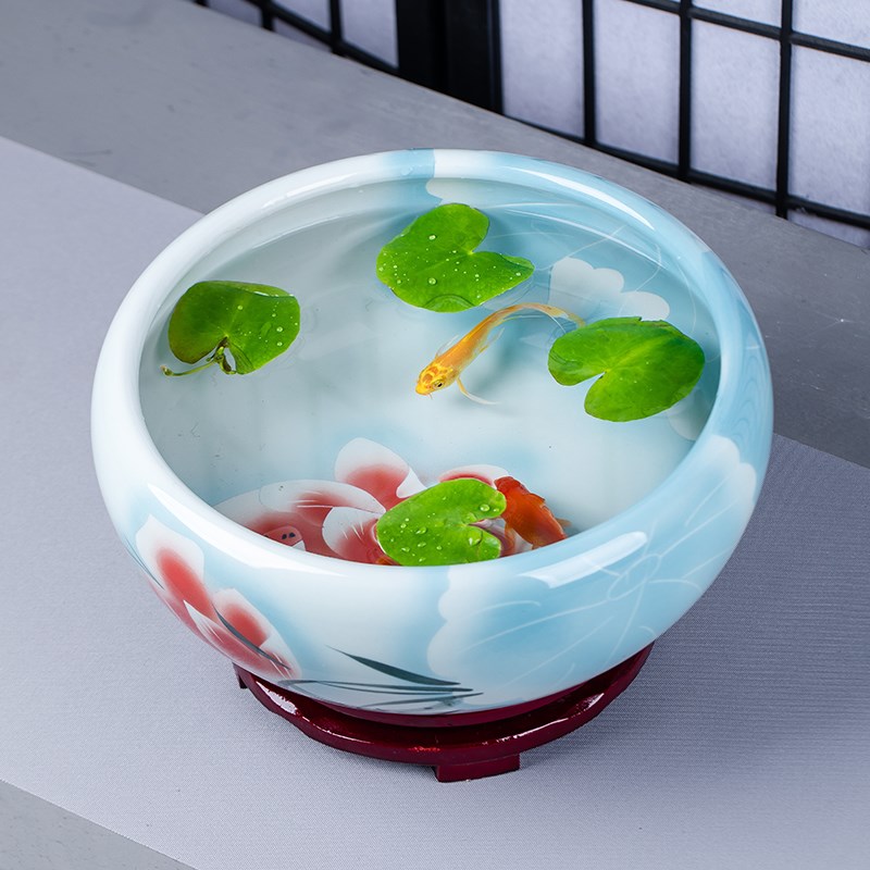景德镇陶瓷鱼缸手绘桌面大号招财金鱼乌龟缸盆睡碗莲水仙荷花盆缸