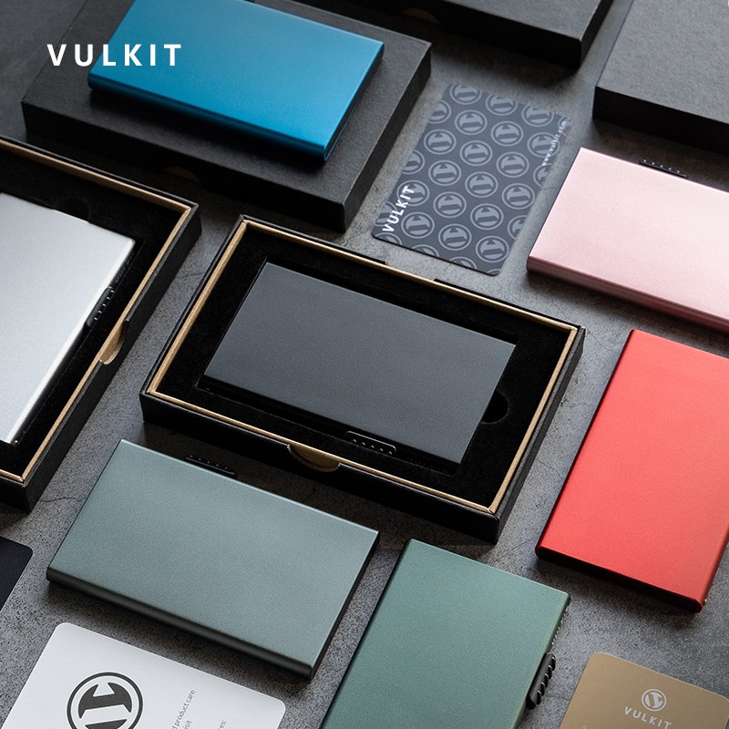 Vulkit防盗刷RFID侧推弹出式卡包男防消磁信用卡收纳卡套金属卡盒