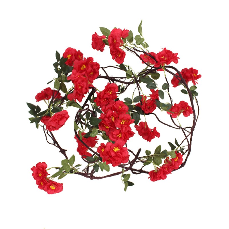 红色2米加长蔷薇假花仿真花装饰藤条 管道遮丑缠绕长条绢花藤蔓