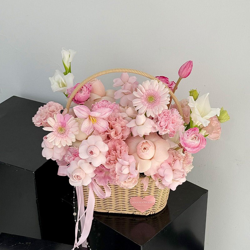 高级感玫瑰混搭花篮摆件永生花仿真皂花混合假花摆件装饰礼品礼物