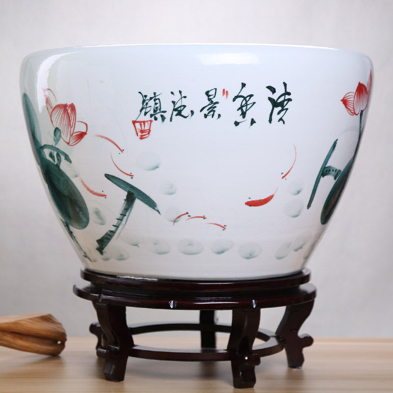 景德镇陶瓷鱼缸水族箱 大号碗莲睡莲花盆荷花金鱼缸客厅乌龟缸