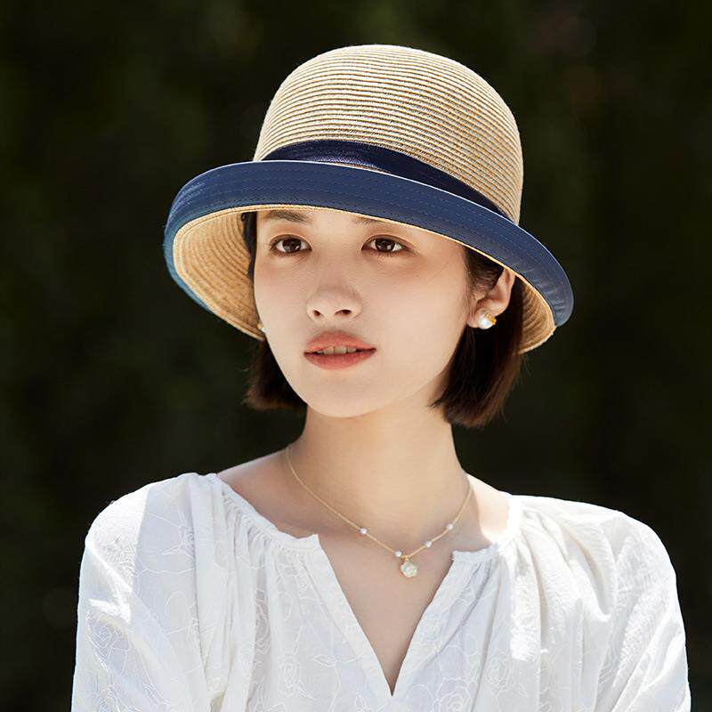 草帽女春夏遮阳帽卷沿防晒帽赫本风百搭盆帽草编织渔夫帽子女士