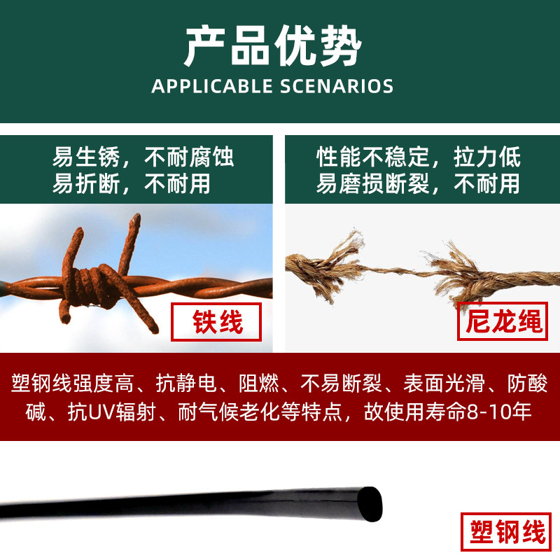 高强度塑钢线塑钢绳葡萄架百香果养殖大棚线拉线配件压膜线托膜线