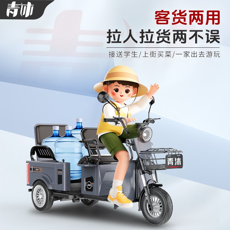 电动三轮车家用代步电瓶车小型老年老人残疾人休闲双人拉货载重王