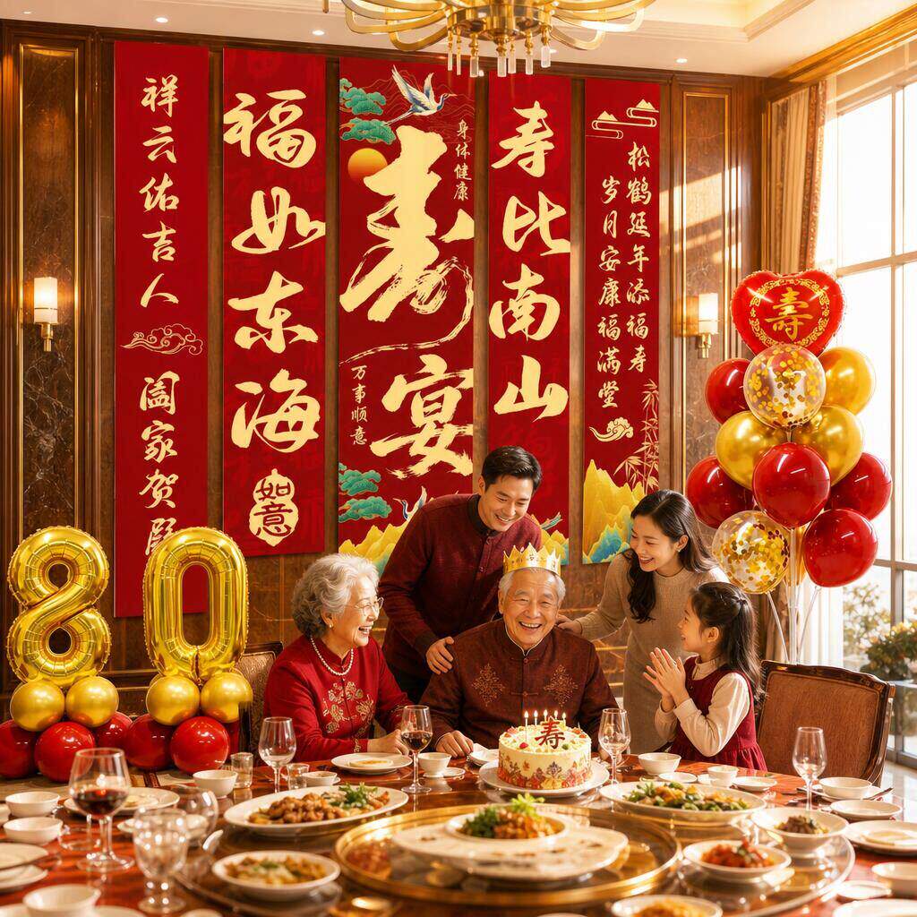 老人过寿爷爷奶奶爸妈长辈80岁60周岁生日寿宴气球背景布装饰布置