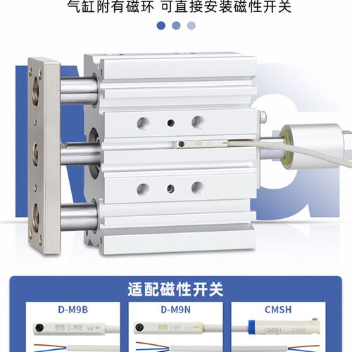 MGPM可调行程带导杆三轴三杆气缸MGPMJ12/16/25/32-20-40-50-75-Z