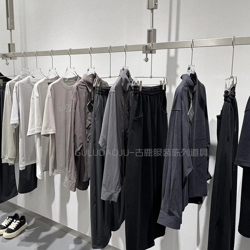 服装店展示架落地式女装店不锈钢挂衣杆上墙式中岛架高档侧挂吊挂