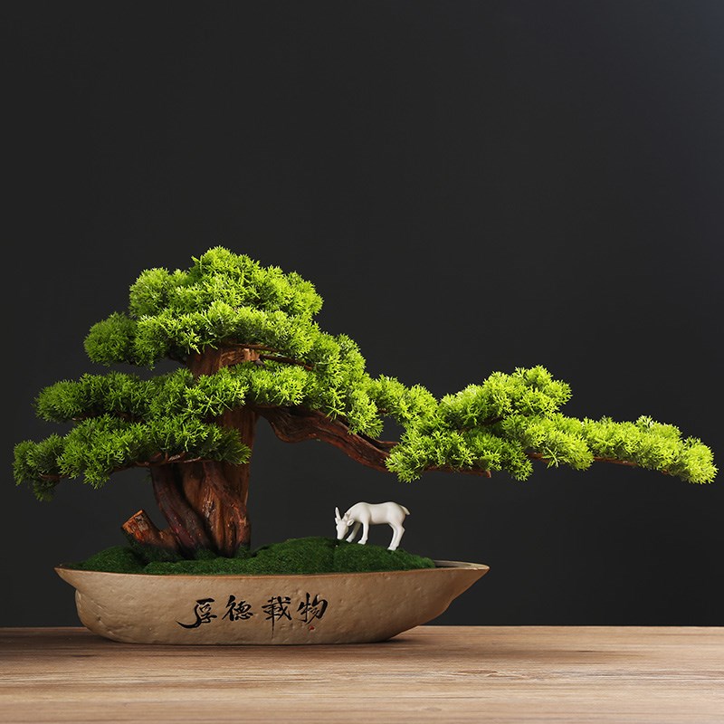 高仿真迎客松绿植盆栽室内玄关办公室桌面景观盆景假松树装饰摆件