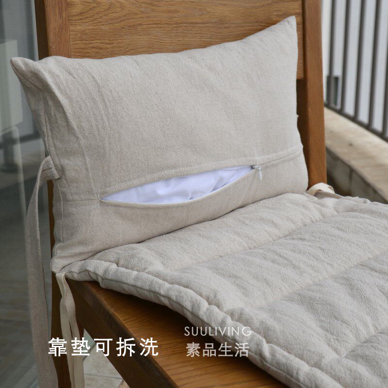 薄款透气棉麻亚麻色办公室灰色沙发坐垫茶椅子座垫子靠垫连体定制