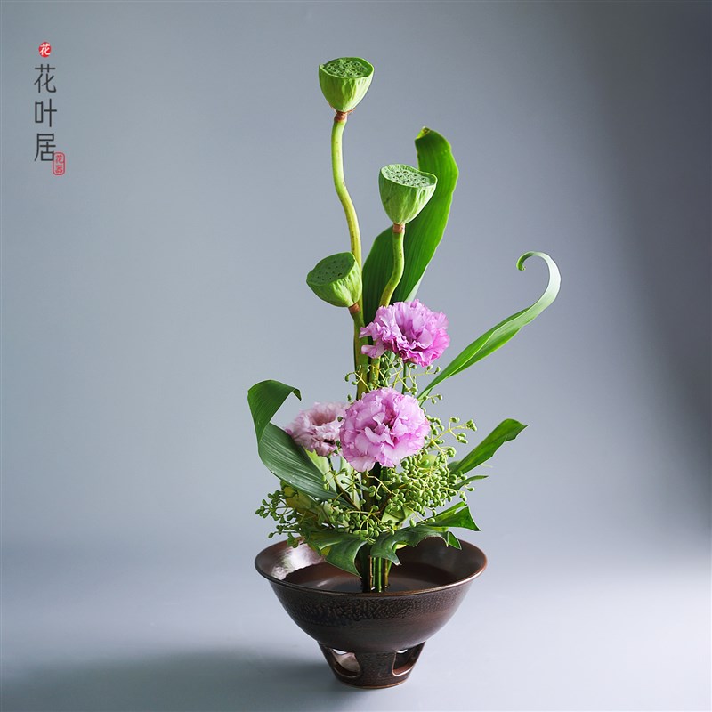 陶瓷中式仿柴烧梅花碗插花花盆大花器水培摆件客厅桌面装饰花瓶