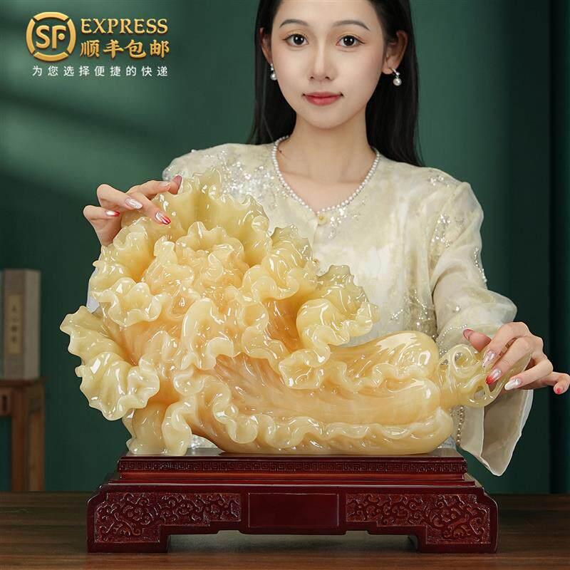 百财聚来白菜摆件玉石客厅玄关办公室招财装饰品乔迁新居开业礼物