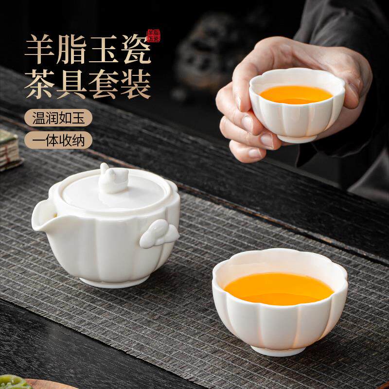 羊脂玉瓷盖碗茶杯单个家用泡茶碗高档德化白瓷手抓壶防烫功夫茶具
