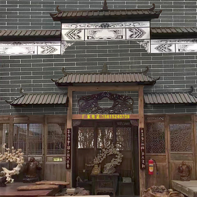 古建中式仿古装饰屋檐东阳木雕实木门头假飞檐翘角字牌匾招牌定制