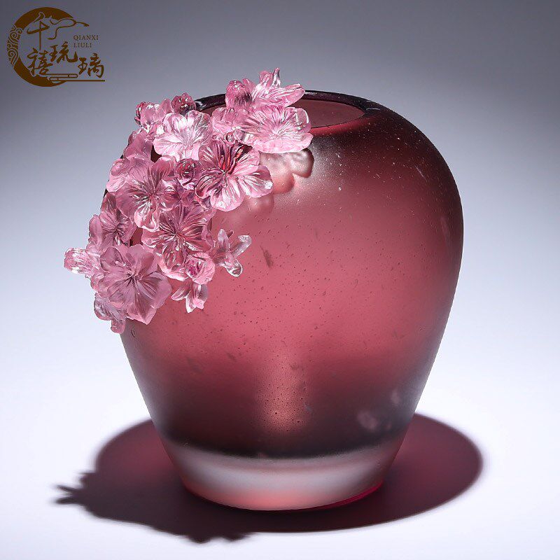 古法琉璃桃花花瓶水晶摆件客厅插花轻奢高级感小众新房子乔迁礼物