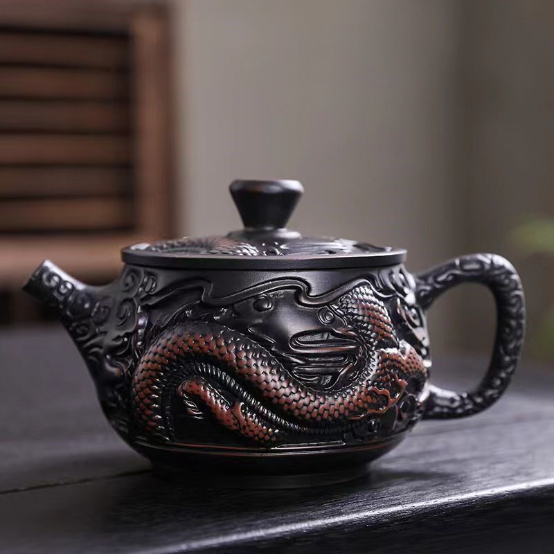 新款紫陶茶壶全手工凤鸣行天下旋转功夫茶具汉瓦家用泡茶壶套装