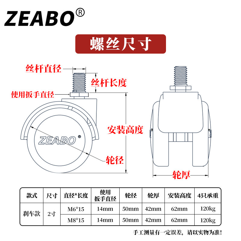 婴儿床万向轮家俱橡胶轮儿童床轮配件脚轮静音夹板滚轮轱辘软胶轮