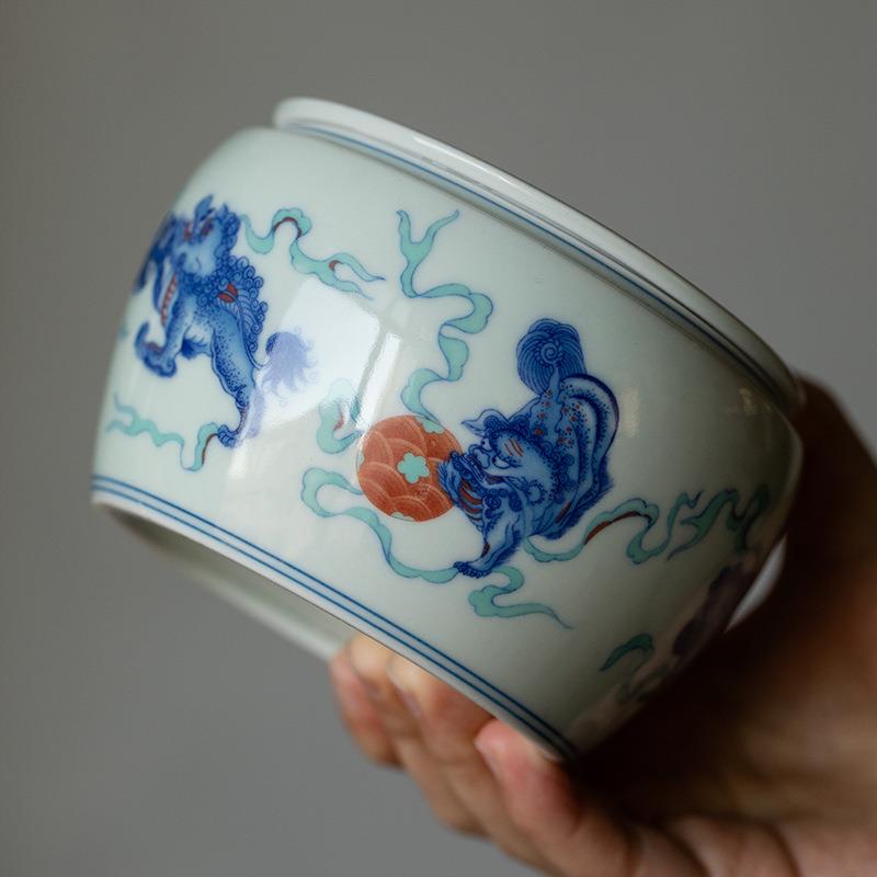 仿古青花建水中式陶瓷茶道配件茶杯洗小水洗干泡茶席废水缸茶渣缸