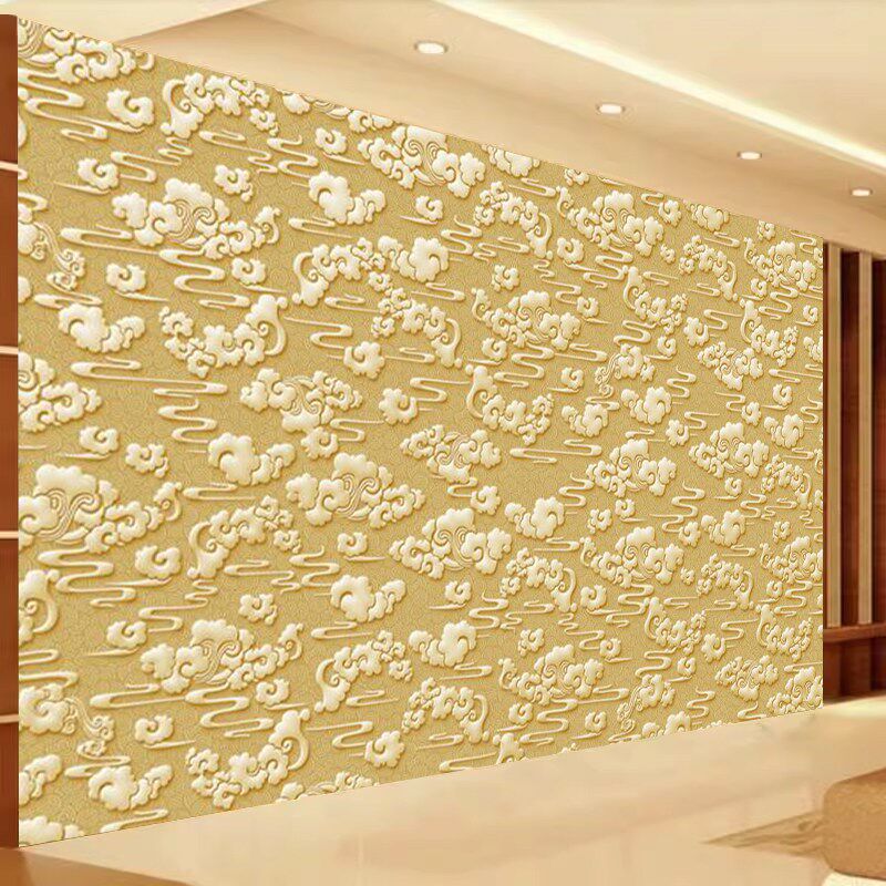 3D神龛金色祥云壁画中式电视客背景墙壁纸卧室书房厅寺庙佛堂墙布