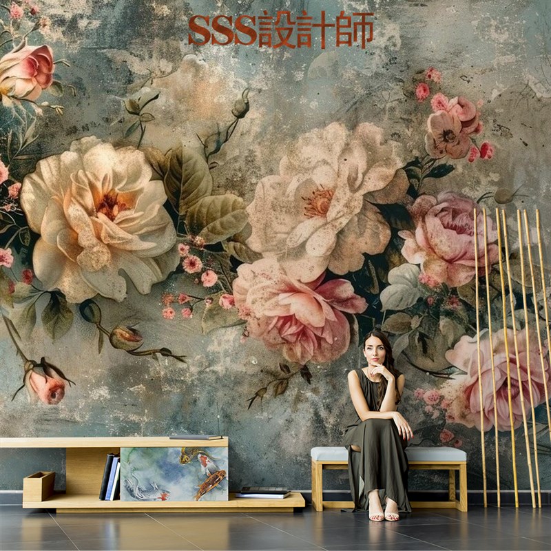 北欧复古高端高级感艺术墙布3d立体牡丹花朵壁纸背景墙纸定制壁画