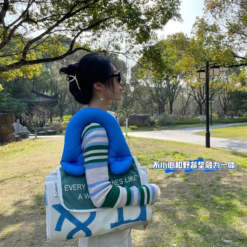 可折叠野餐垫填充棉提手防潮垫户外便携防水野餐布春游坐垫ins风